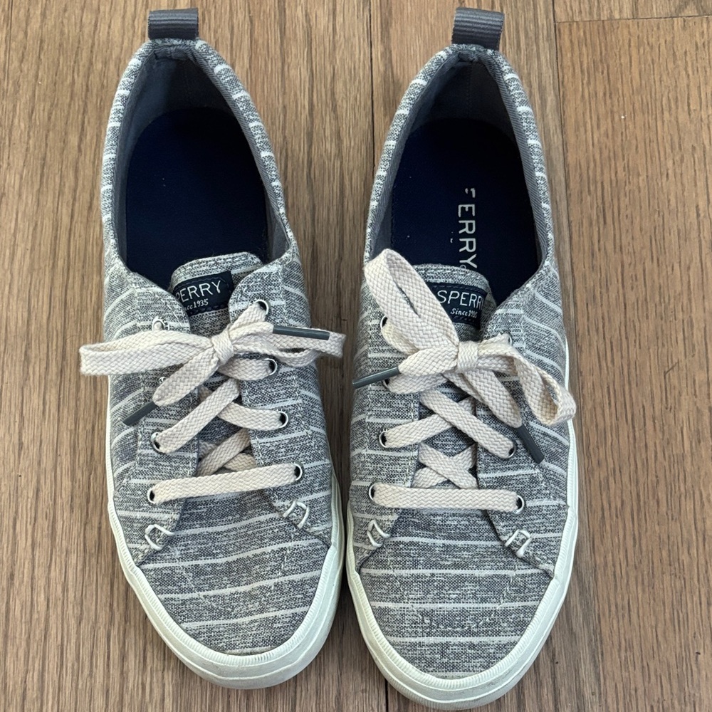 Sperry Gray and Cream Striped Sneakers